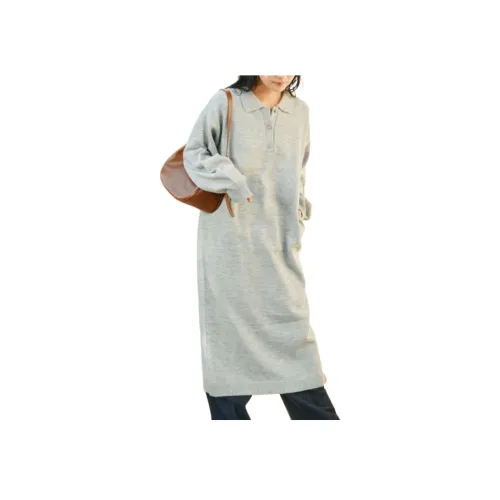 FREAK'S STORE Длинное платье с длинными рукавами женское серого цвета