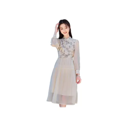 Like The Age Of Water 2025 Модель Длинное Платье с Длинными Рукавами Женское Абрикосовое