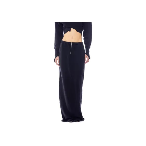 SAMI MIRO VINTAGE FW24 PORTERHOUSE Maxi Юбка В Черном Махровом Ткани Повседневная Длинная Юбка Женская Черная
