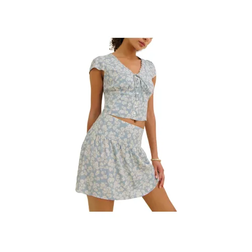 Reformation Dorothea Двухкомпонентный Комплект с Юбкой Женская Светло-Синяя