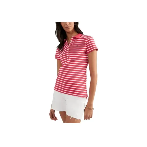 Tommy Hilfiger Slim Fit Stripe Эластичный Хлопок POLO T Рубашка T Рубашка Женская Красная