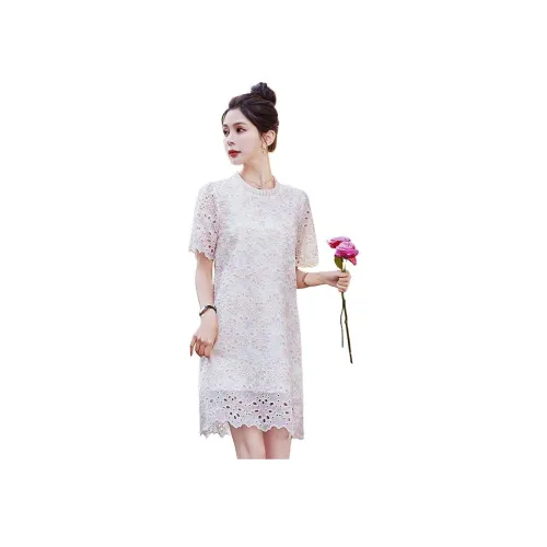 MJ Короткий рукав Платье Женское Розовое