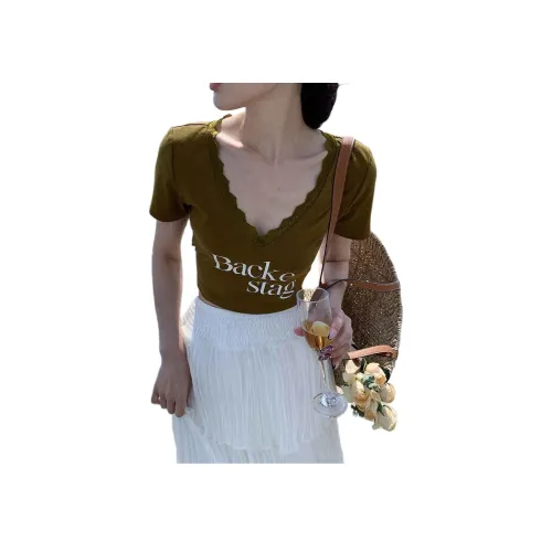 NANING9 Стандартная T-рубашка Женская Оливково-зеленая