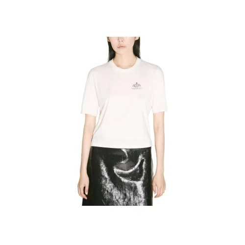 PRADA Letter Logo Круглый вырез Короткий рукав Т-рубашка Женская Белая