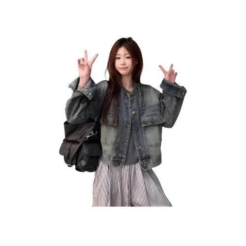 ZVJH Синий Женские Джинсовые Куртки