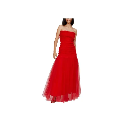 NASTY GAL Многоуровневый Тюль Бандо Платье-миди Без рукавов Женское Красное