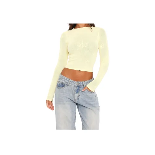 WHITE FOX Don't Let HER Go Длинный рукав Трикотаж Топ Лимон Трикотаж Женские