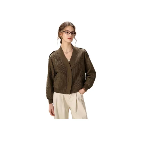 FENHONGMALI Пуховик Женский Оливково-зеленый