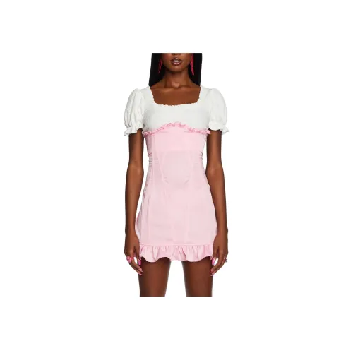 Dolls Kill Sugar Thrillz Innocent Splendor Объем под грудью Платье Короткий Рукав Платье Женское Светло-розовый Светло-розовый