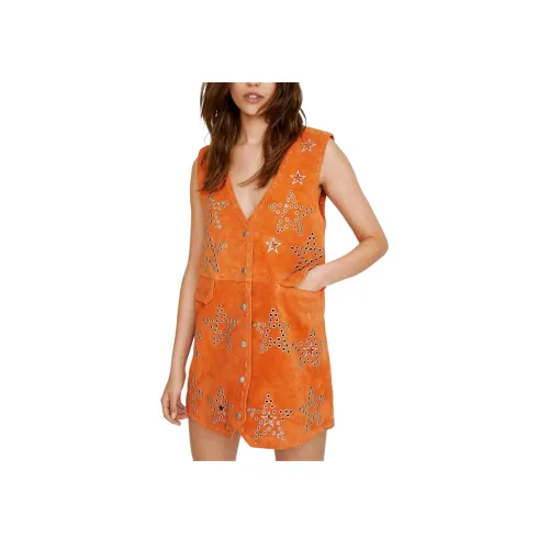 NASTY GAL Премиум Звезда Спайс-замша Мини Платье Без рукавов Женское Апельсин