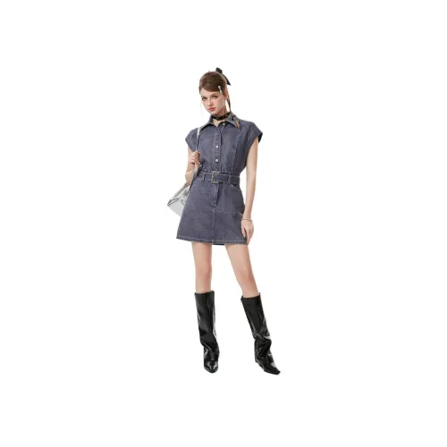 JORYAweekend Короткий рукав Платье Женское Фиолетовое