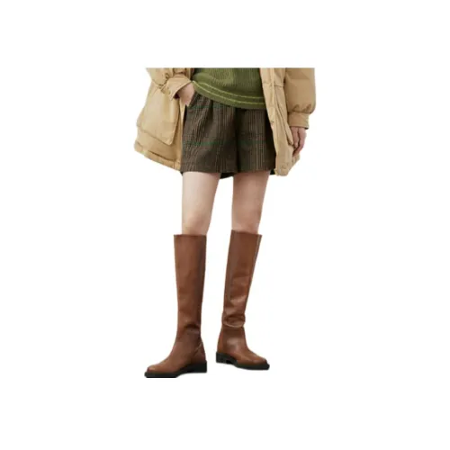 Inman Повседневные шорты Женские Зеленый кофейный Клетка