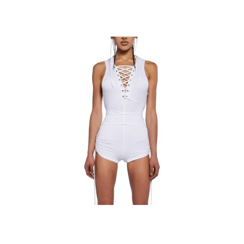 Dolls Kill DARKER WAVS Charged Кружево Вверх Комбинезон Женская Белый Белый