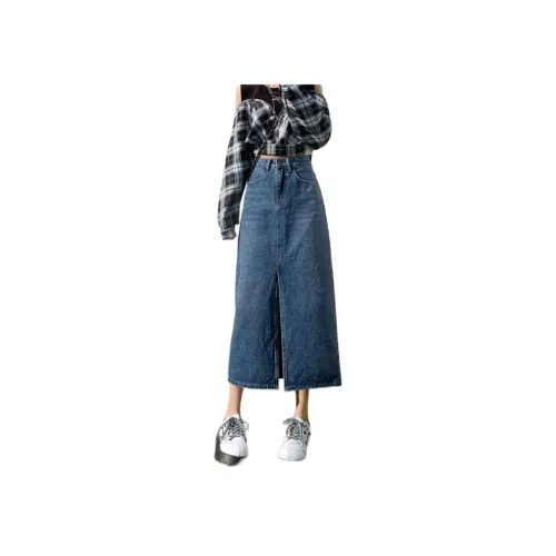 Concubine Zhu Denim Long Skirt Women's Vintage Blue Конкубин Чжу Деним Длинная Юбка Женская Винтажный Синий
