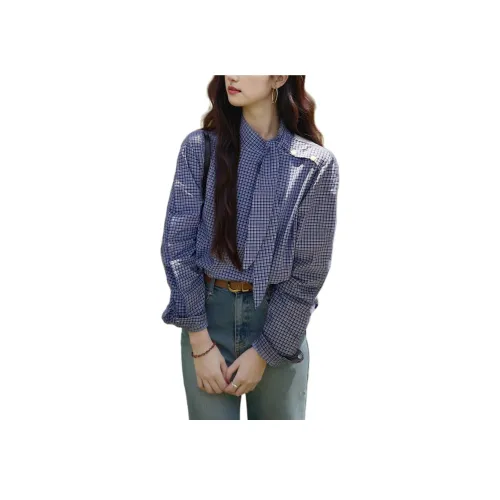 Wbwq Синяя клетка Женские Рубашки