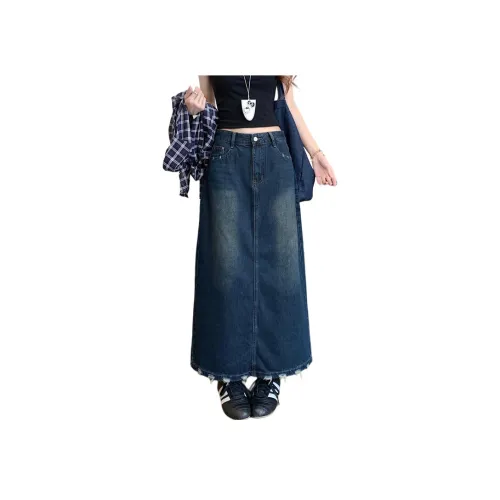 ZVJH Синий Женские Джинсовые Длинные Юбки