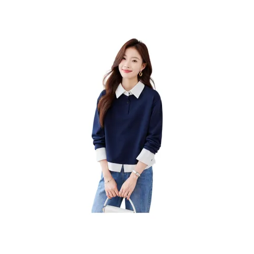 Mu Xiao Xin Темно-синий Синий Женский Свитшот