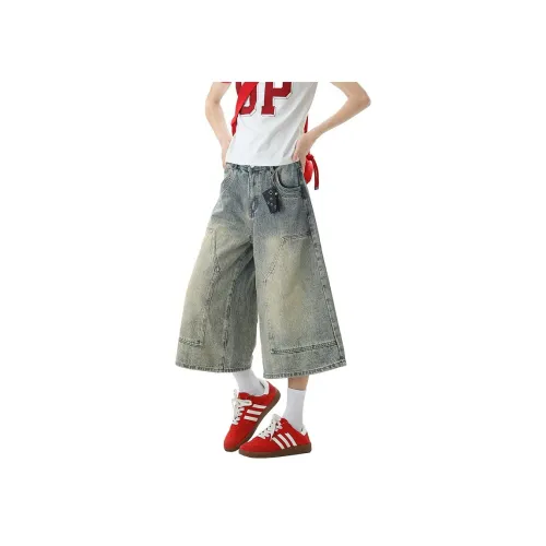 W7H1 Винтажные синие унисекс джинсовые шорты