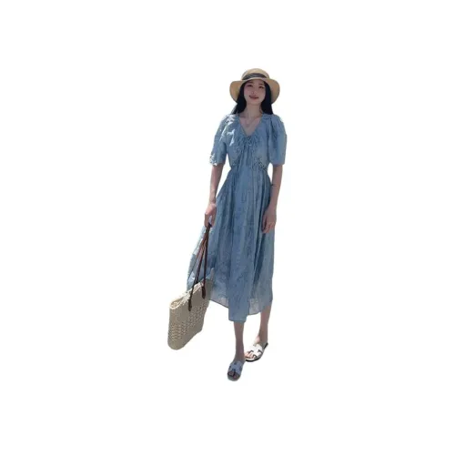 9c collective Синий Женские Короткие Платья с Длинными Рукавами