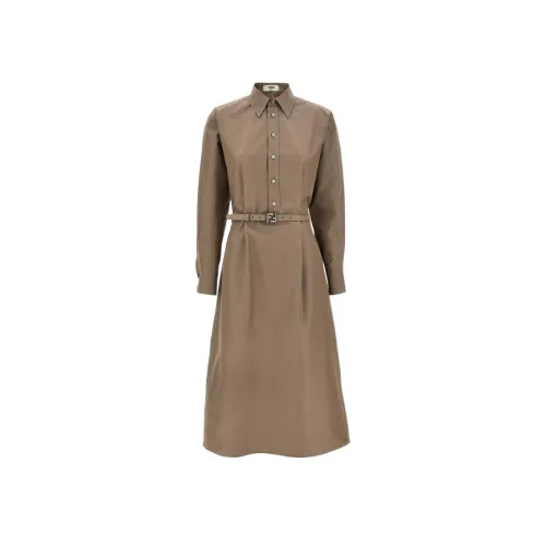 FENDI Длинное платье с длинными рукавами женское серое