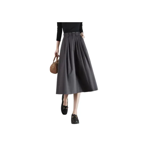 Mo Han Yi Mei Повседневный Длинный Юбка Женские Свинцово-серый