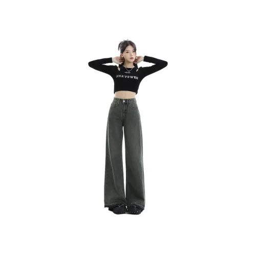 FAWENXIANGZI Джинсы Женские Бетон Серый