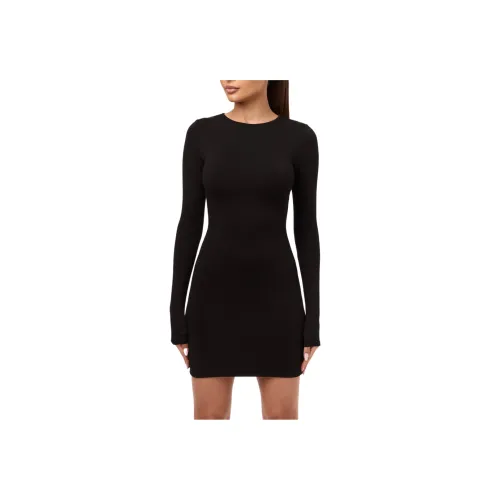NAKED WARDROBE Черное Женское Длинное Платье с Рукавами