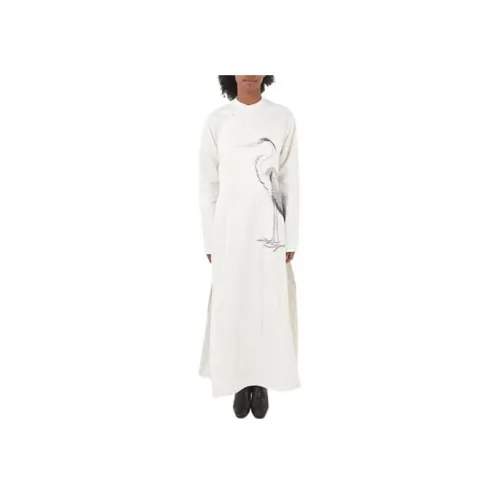 JIL SANDER Белое Женское Длинное Платье с Рукавами