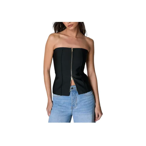 NASTY GAL Бинт Zip Передняя часть Бандо Топ Без бретелей Топ Женские Черный