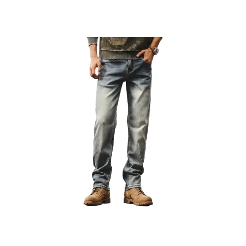 JIELEINUO Джинсы Мужские Светло-Синие