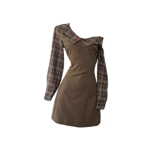 JOSR Длинное платье с длинными рукавами женское кофейного цвета