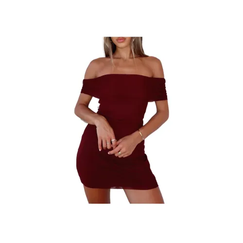 WHITE FOX Мини Платье Бордовое Без рукавов Платье Женское