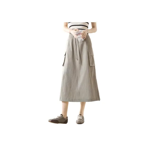 Mo Han Yi Mei Повседневный Длинный Юбка Женские Цвет Селадон Серый
