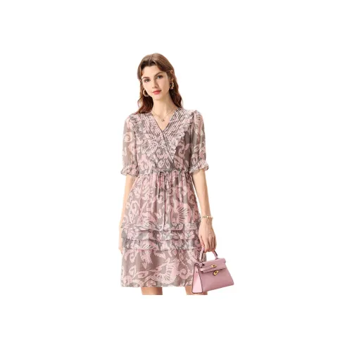 FENHONGMALI Короткий рукав Платье Женское