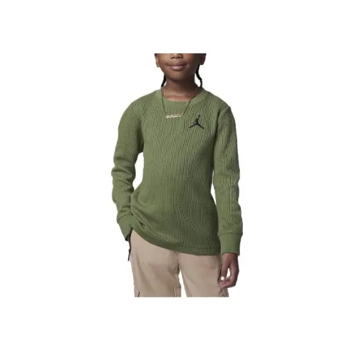Jordan Essentials Детская одежда MJ Essentials Вафельная вязка Длинный рукав Т-рубашка Детская Светлая оливковая