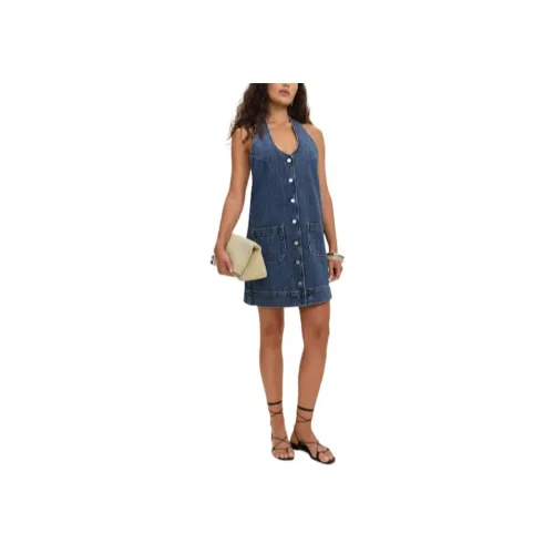 Reformation Brittany Denim Halter Mini Dress Sleeveless Dress Women's