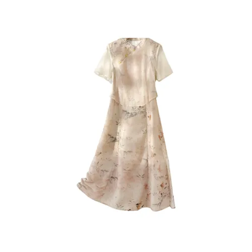 IHIMI Короткий рукав Платье Женское Восковый жёлтый