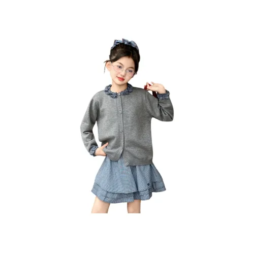 YUGUOGUO Одежда Комплекты Серый Свитер + Клетчатая Короткая Юбка Школьный Комплект Юбка