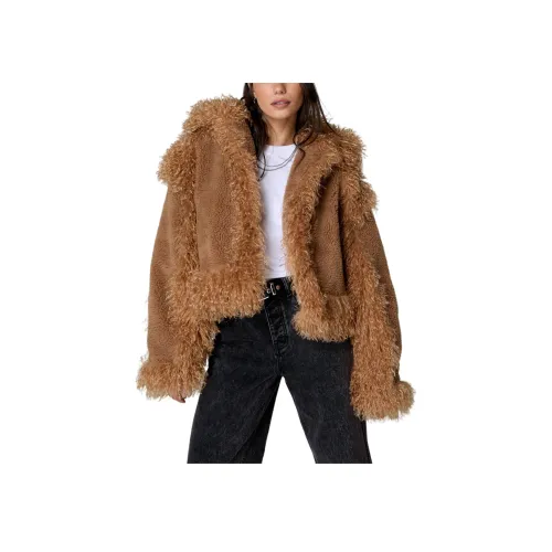 NASTY GAL Пряжка Шея Повседневный Куртка Бархат Feel Пальто Женские Коричневый