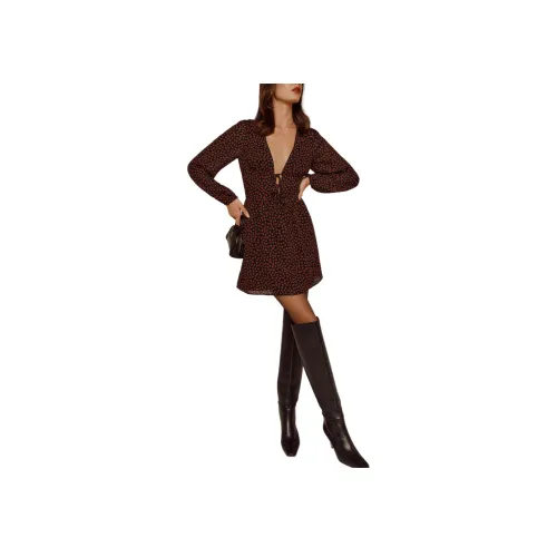 REFORMATION Tris Платье Длинное с длинными рукавами Женское Коричневое