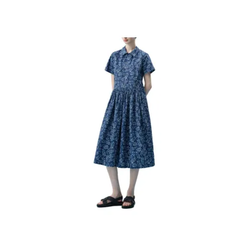 PURE TEA SS24 Короткое платье с короткими рукавами женское озерно-голубого цвета