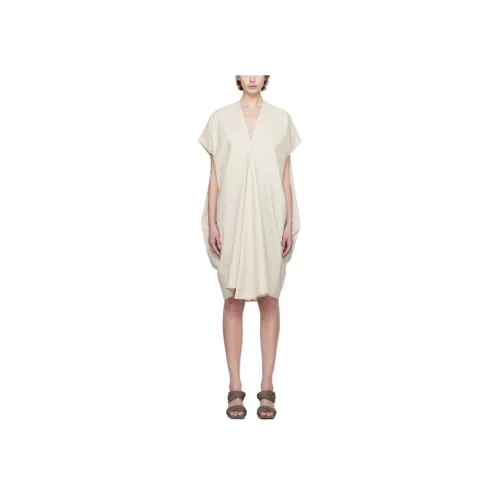RICK OWENS Экрю Женские Короткие Платья с Рукавами