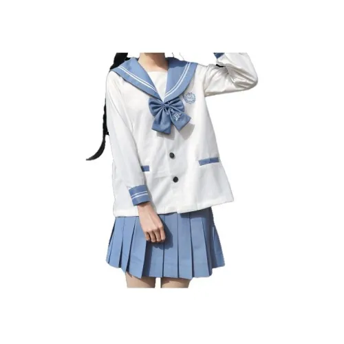 SHENBEI JK Пузырьки Кролик Длинный Sleeved Матроска+Юбка+Галстук-бабочка Женские Комплекты с юбкой