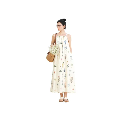 ZIMO Бежевый с Растением и Принт Женские Слип-платья