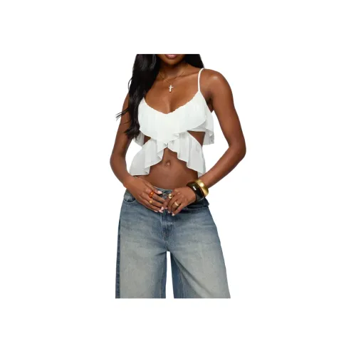 Edikted Прозрачный Шифон Рюшированный Топ с Вырезами Топ на Бретелях Женский