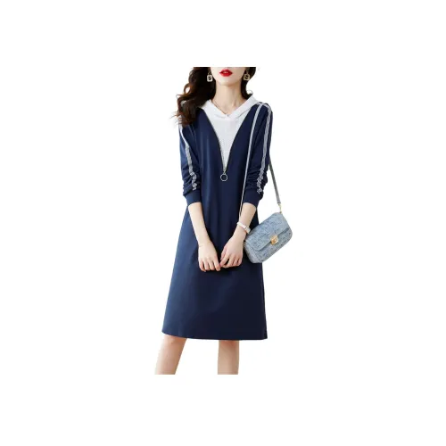 XWI Длинное платье с длинными рукавами женское королевский синий