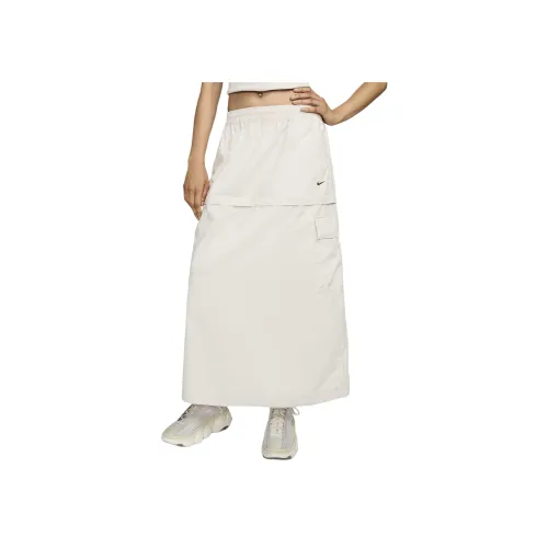nike Sportswear Essentials Series MID Шаговый шов Вязаные ткани Cargo Midi Юбка Повседневная Длинная Юбка Женская Бежевая Абрикосовая