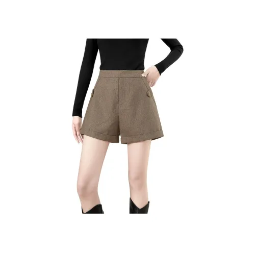 TOUCH Повседневные шорты Женские Кофе с елочкой