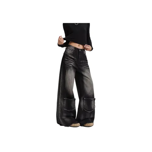 REXSHION Черно-серый цвет унисекс джинсы