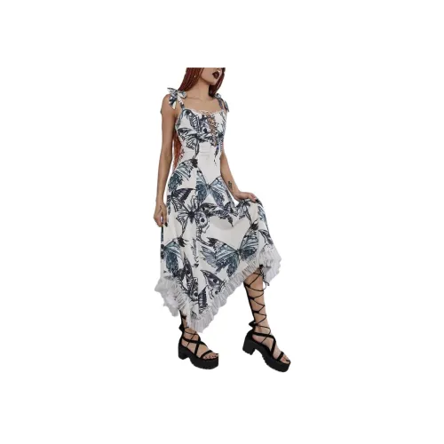 Dolls Kill Widow Into The Shadows Maxi Dress Slip Платье Женские Off Белый Серый Белый